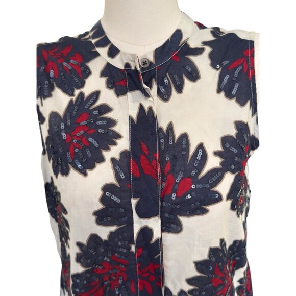 J.Crew Sleeveless White Red Blue Sequin Floral Lightweight Top Blouse Women Sz 0 - Picture 6 of 12